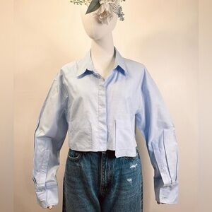 Zara Light Blue Cropped Button Down Shirt